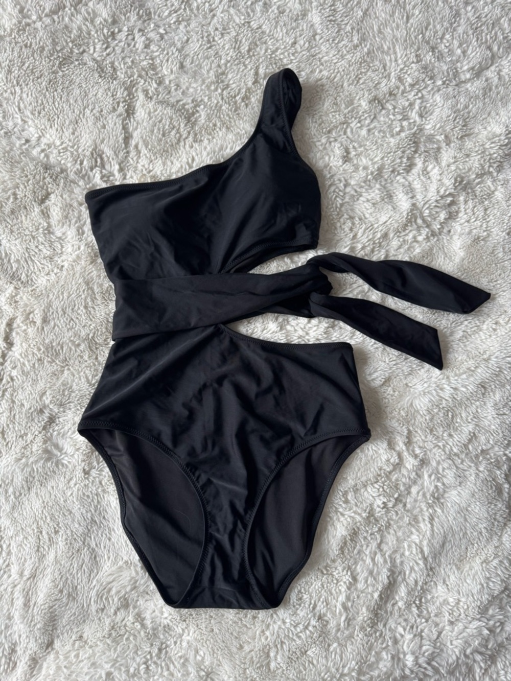 Aerie Cut Out Tie Asymmetrical Black One Piece Swimsuit Sz. S